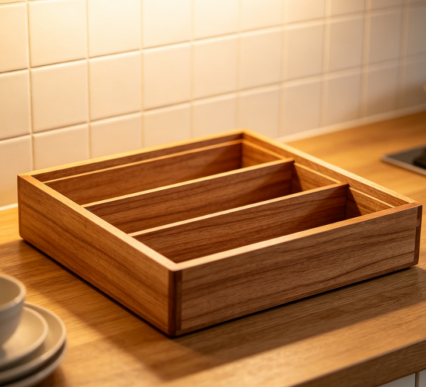 Acacia Wood 5-Compartment Cutlery Organizer