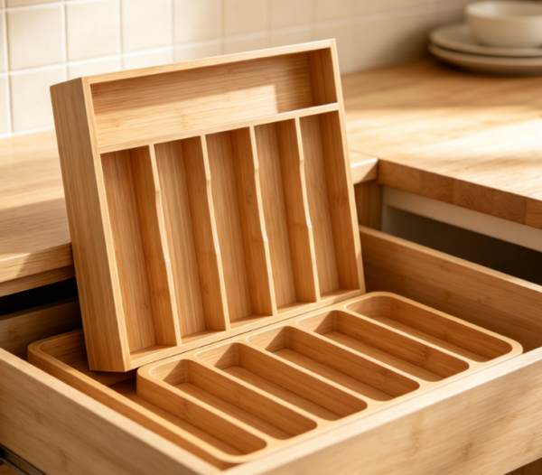 Bamboo Slotted Cutlery Organizer Tray