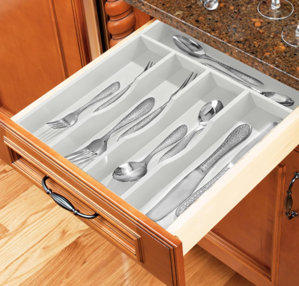 White Bamboo Cutlery Organizer Tray