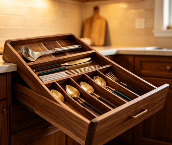 Acacia Wood 7-Compartment Cutlery Organizer