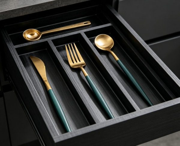 Black Narrow Bamboo Cutlery Organizer