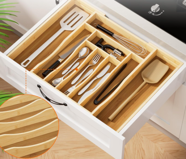 Adjustable Bamboo Cutlery Organizer Tray
