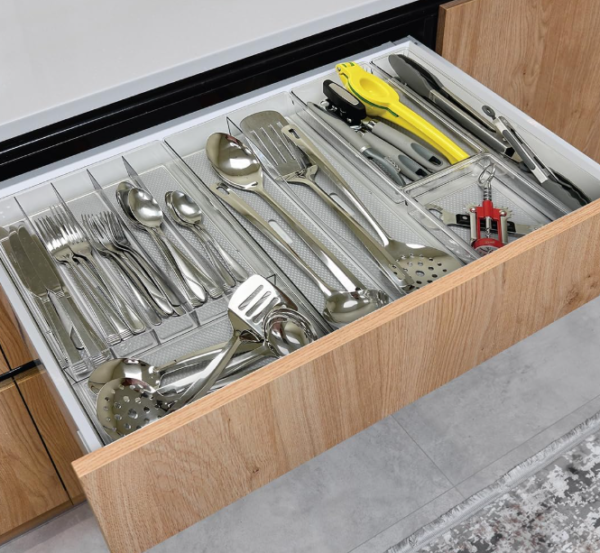 Clear 6-Compartment Non-Slip Cutlery Organizer
