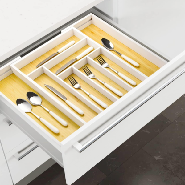 White Bamboo Adjustable Cutlery Organizer