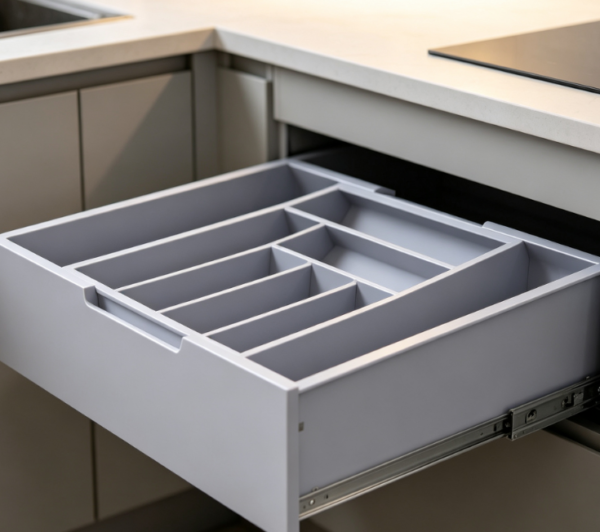 Grey Expandable Bamboo Cutlery Organizer