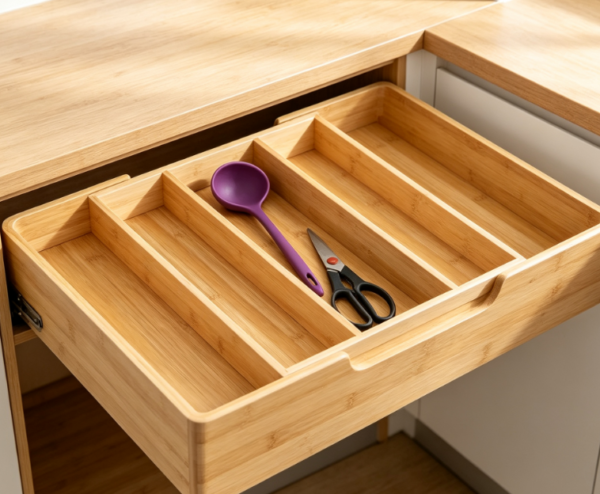 Bamboo 5-Compartment Expandable Cutlery Organizer