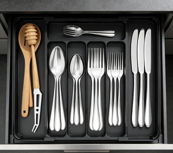 Black Adjustable Cutlery Organizer