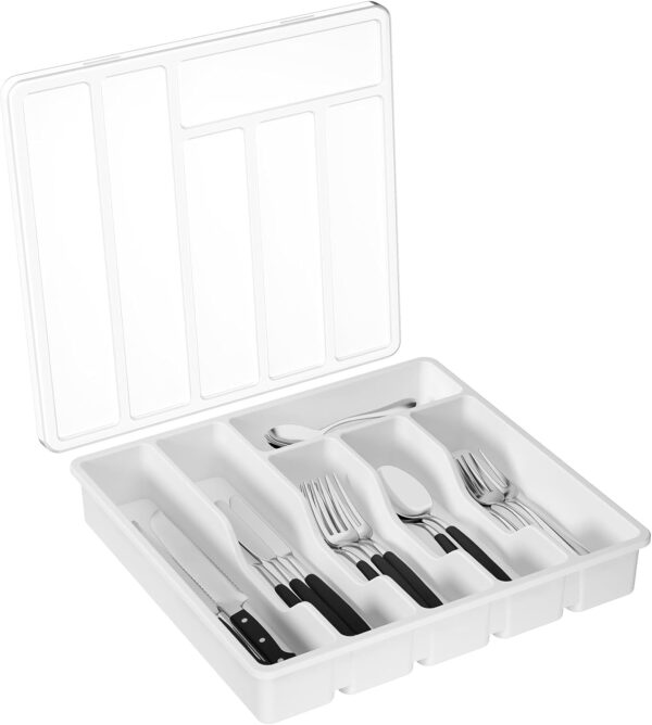White Plastic Drawer Cutlery Organizer With Lid