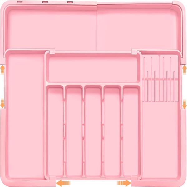 Pink Expandable Large Cutlery Organizer With Knife Block
