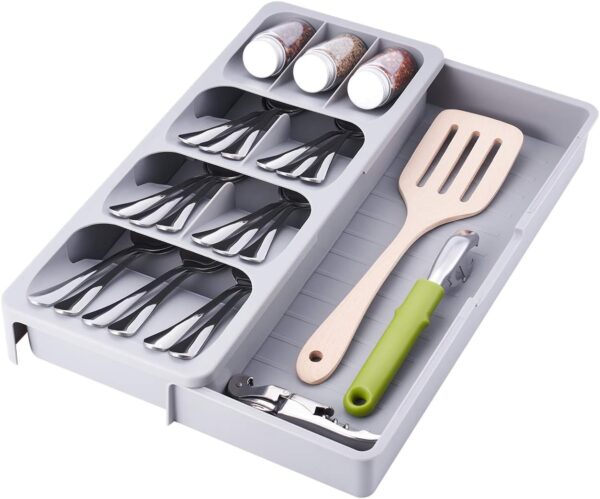 Grey Expandable Drawer Cutlery Organizer