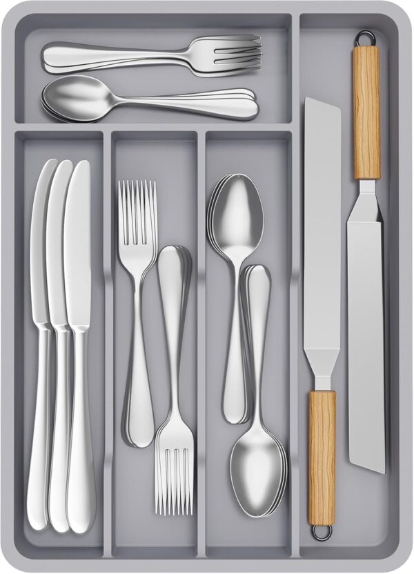 Grey Plastic 5-Compartment Cutlery Organizer