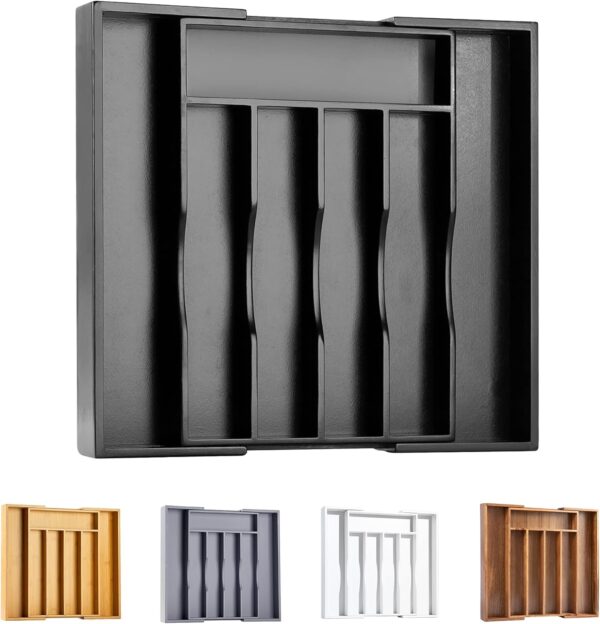 Black Expandable Bamboo Drawer Cutlery Organizer