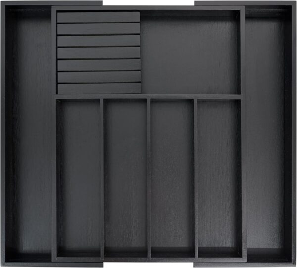 Black Bamboo Expandable Cutlery Organizer With Knife Block