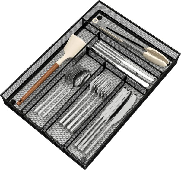 Black Metal Mesh 6-Compartment Cutlery Organizer