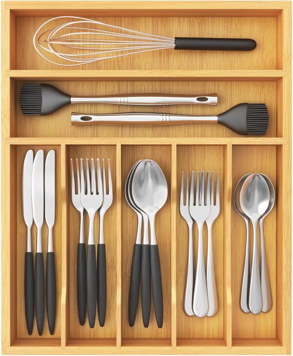 Natural Bamboo Color Drawer Cutlery Organizer