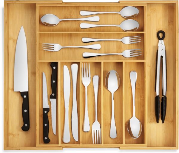 Natural Bamboo Expandable Drawer Cutlery Organizer