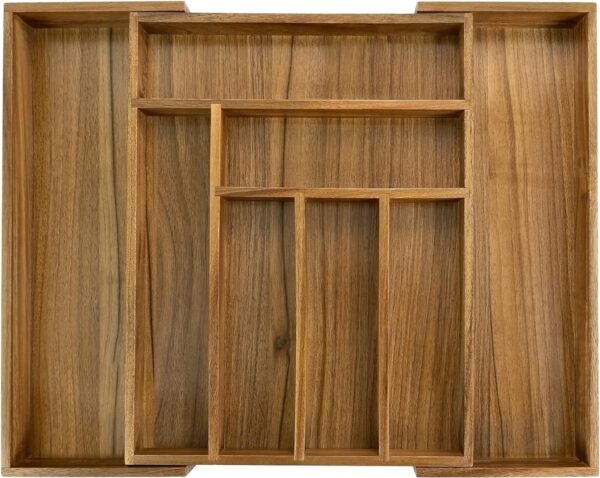 Premium Acacia Wood 8-Compartment Drawer Cutlery Organizer